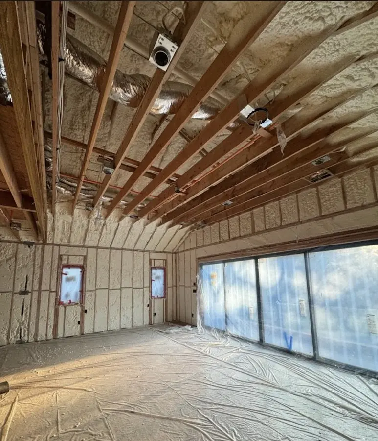 Interior walls and ceiling insulated with spray foam during new construction in Montrose